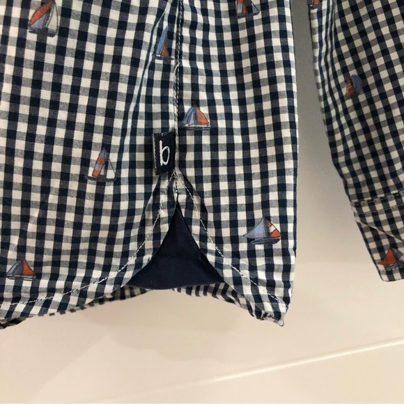 Boboli Boys Check Pattern Button Down Shirt With Sailboat Print Size 7 - Picture 2 of 8